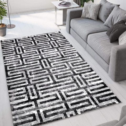 Double GRI001 rektangulær grå design tæppe til under spisebordet og sofa