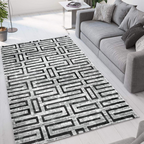 Double GRI002 rektangulær grå design tæppe til under spisebordet og sofa
