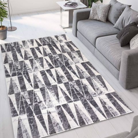 Double GRI005 rektangulær grå design tæppe til under spisebordet og sofa Kampagne