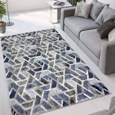 Double CEL004 rektangulær blå grå tæppe til under spisebordet og sofa
