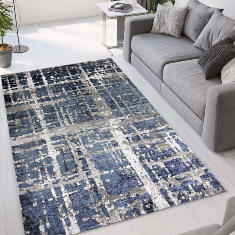 Double BLU001 rektangulær blå design tæppe til under spisebordet og sofa