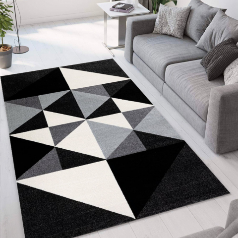 Milano GRI013 rektangulær grå design tæppe til under spisebordet og sofa