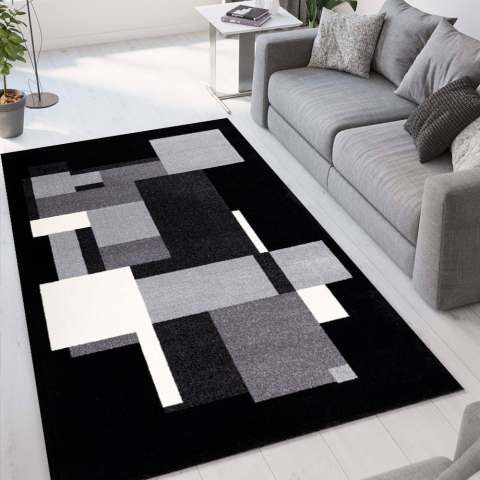Milano GRI016 rektangulær grå design tæppe til under spisebordet og sofa