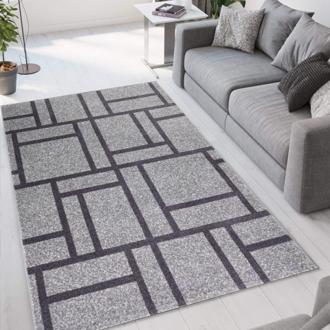 Milano GRI015 rektangulær grå design tæppe til under spisebordet og sofa
