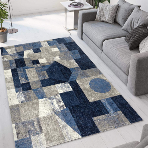 Milano BLU013 rektangulær blå design tæppe til under spisebordet og sofa Kampagne