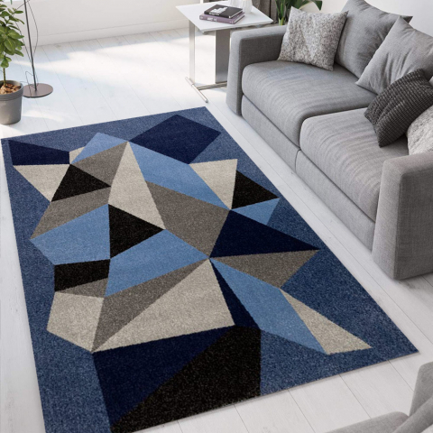 Milano BLU016 rektangulær blå design tæppe til under spisebordet og sofa Kampagne
