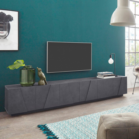 Ping Low XL Ardesia TV bord grå lav skænk 240 cm med 3 rum og 6 låger