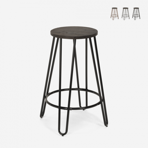 Carbon Top høj industriel designer barstol med træ sæde og metal stel