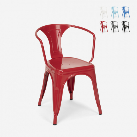 Steel Arm spisebords stol af lakeret stål i industriel stil med armlæn Kampagne