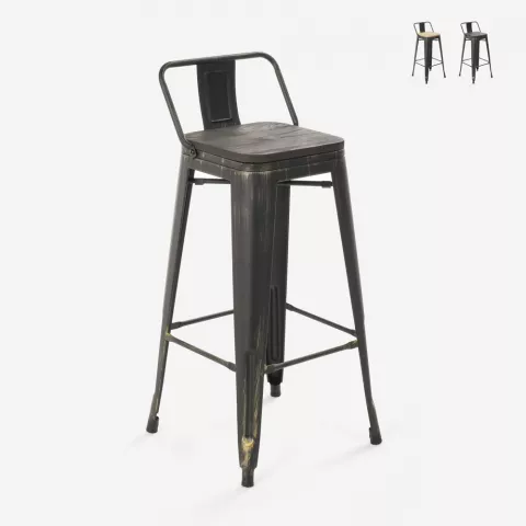 Brush Top barstol med ryglæn i Industrielt design lavet af stål og træ