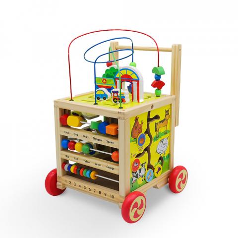 Magic Box aktivitetslegetøj lavet af træ til børn formet som en vogn