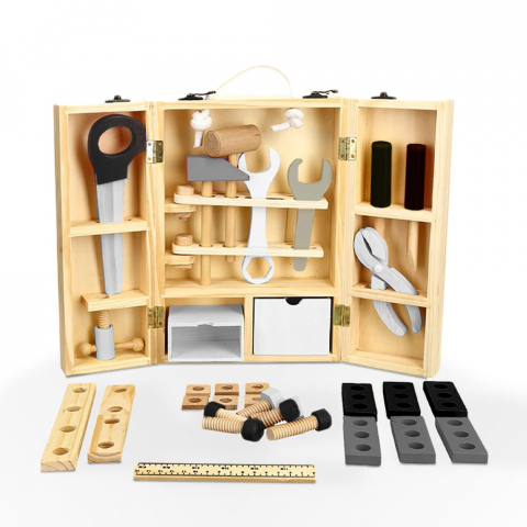Mr Fix legetøjsværktøj træ værktøjskasse med sikre redskaber til børn Kampagne
