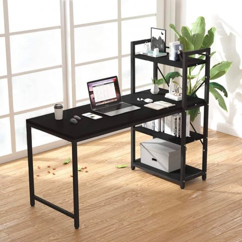 Cambridge Black sort lille træ skrivebord 120x62cm med metalstel 3 hylder
