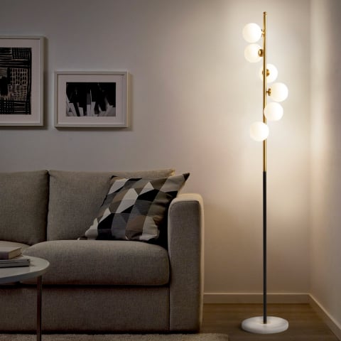 Alibreo design metal gulvlampe med led lys med glaslampeskærme marmor fod