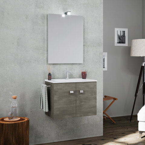 Vanern Noir vægthængt badeværelsesmøbel med skab keramisk vask lys spejl
