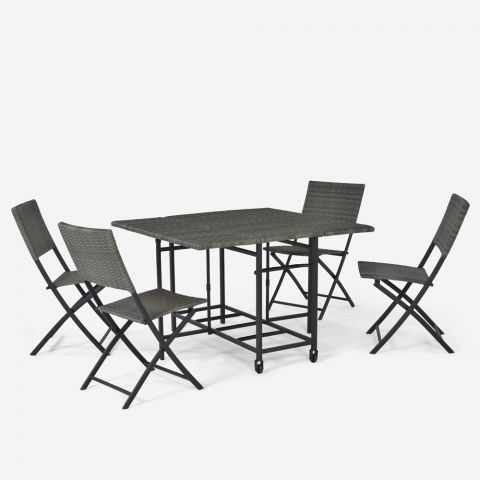 Lentel havemøbelsæt med 4 klapstole og 110cm kvardratisk bord polyrattan