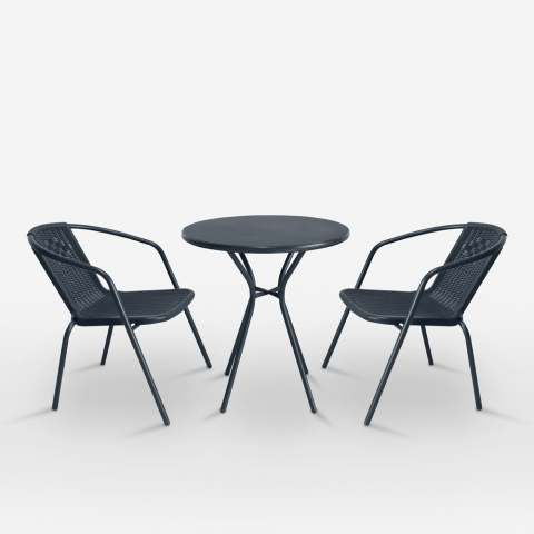 Bistro AHD antracitgrå cafebord sæt med 2 flet stole og 60 cm rundt bord