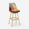 Chick design patchwork høj barstol med ryglæn i stofbetræk med træben Kampagne