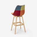 Chick design patchwork høj barstol med ryglæn i stofbetræk med træben Tilbud