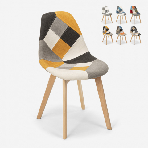 Robin nordisk design spisebords stol med patchwork stofbetræk og træben Kampagne