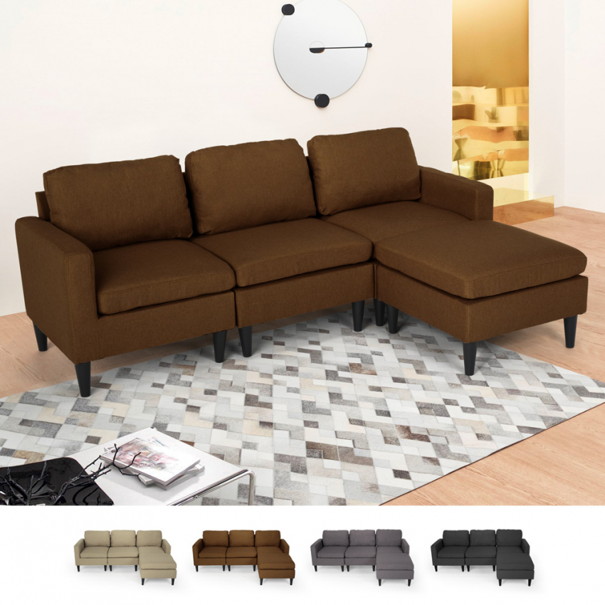 Steffy moderne 3 personers sofa med chaiselong puf i grå stofbetræk Mål