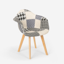 Herion nordisk design lænestol i farverig patchwork stofbetræk træben 