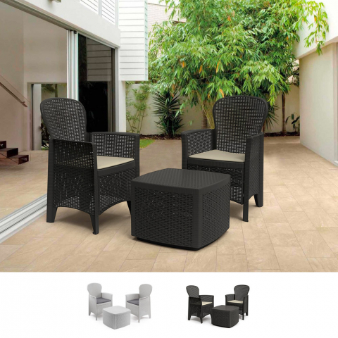 Tree udendørs have loungesæt i polyrattan 2 lænestole med hynder og bord