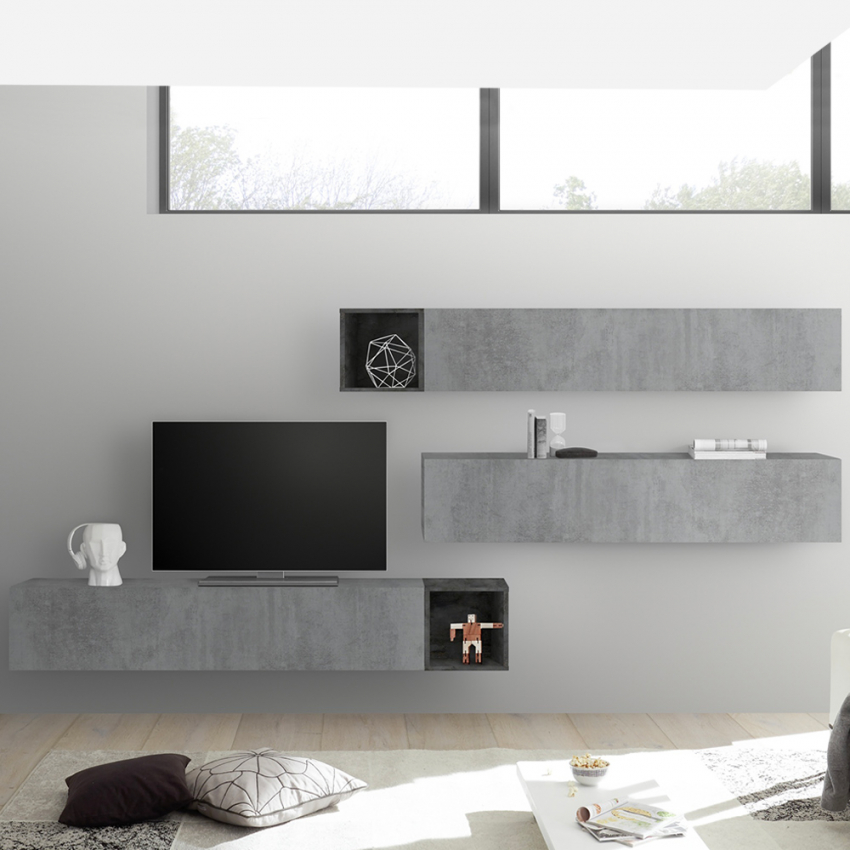 Infinity 99 moderne grå vægophængte modulær tv bord 3 skabs system Kampagne