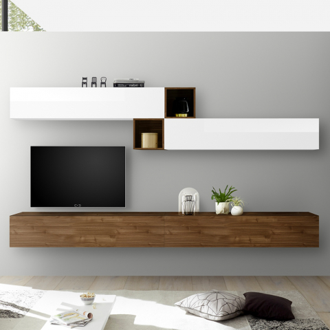 Infinity 101 moderne hvid træ vægophængte modulær tv bord skabs system
