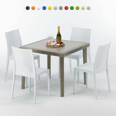 Elegance sæt med et beige 90x90cm bord og 4 stole i et udvalg af farver