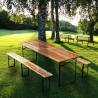 Sæt med 10 sammenklappelige borde og 20 bænke i træ til udendørs events På Tilbud