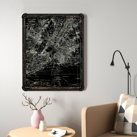 Satellite Map indrammet plakat 60x80 cm farve med metal ramme kort motiv