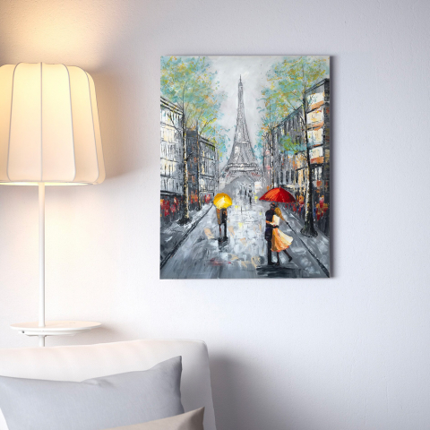 Dans la rue maleri på lærred 90x120 cm med træramme bybillede motiv