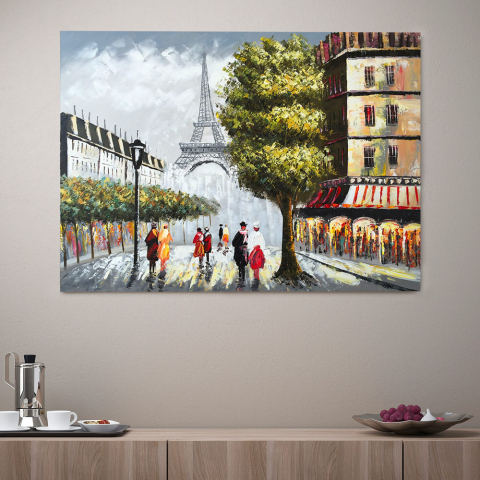 Paris Love maleri på lærred 120x90 cm med træramme bybillede motiv