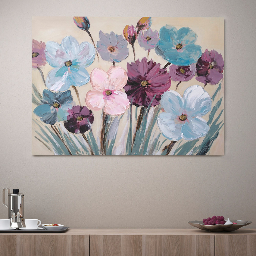 Flowery maleri på lærred 120x90 cm med træramme blomster motiv Kampagne