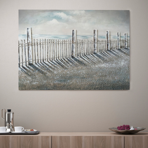 Fence maleri på lærred 120x90 cm med træramme hagn natur strand motiv