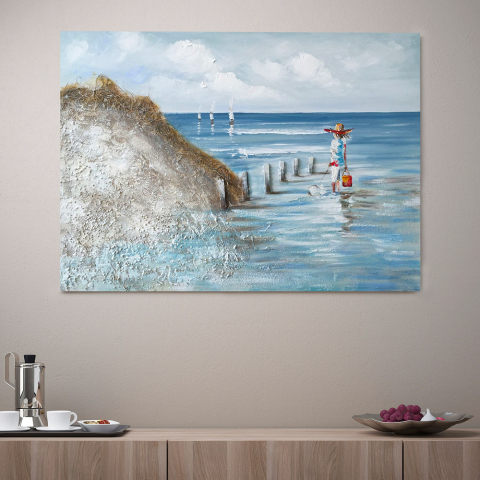 The Seashore maleri på lærred 120x90 cm med træramme strand motiv