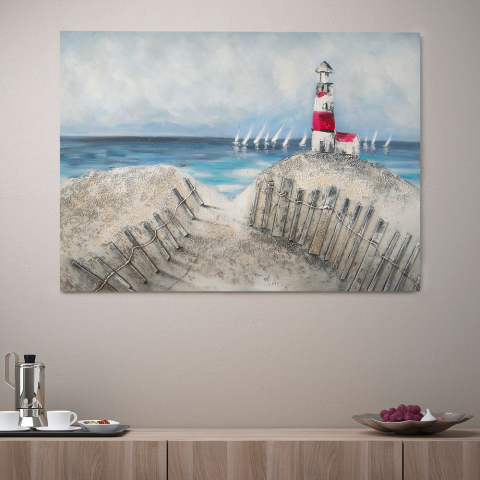 Faro maleri på lærred 120x90 cm med træramme strand billede motiv Kampagne