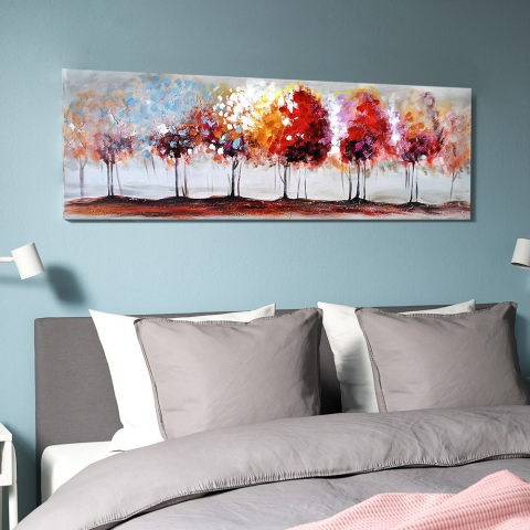 Four Seasons maleri på lærred 140x45 cm med træramme landligt motiv
