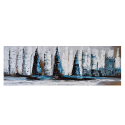 Sailing Along maleri på lærred 140x45 cm med træramme skibs vand motiv På Tilbud