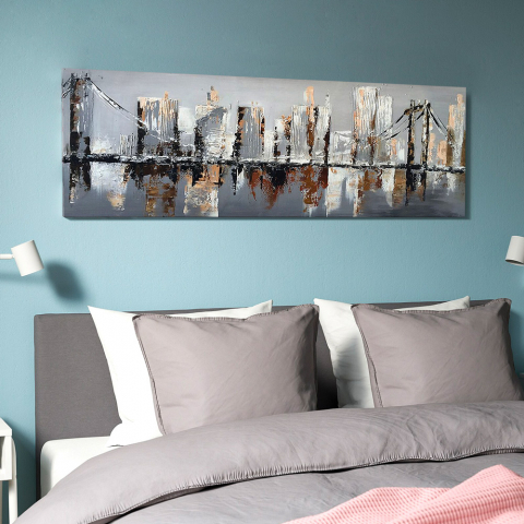 Brooklyn Bridge maleri på lærred 140x45cm med træramme bybillede motiv