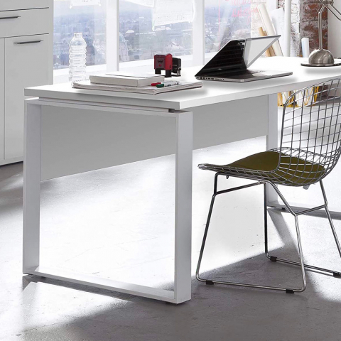 Ghost moderne blankt hvidt træ skrivebord 170x80cm bordplade med metal ben
