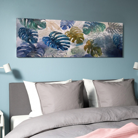 Jungle maleri på lærred 140x45 cm med træramme jungle blade motiv Kampagne