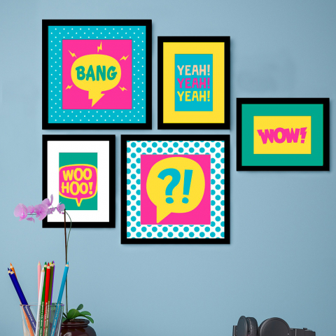 Frame Color Full sæt med 5 prints plakater med træ ramme 18x23 og 27x27 cm Kampagne