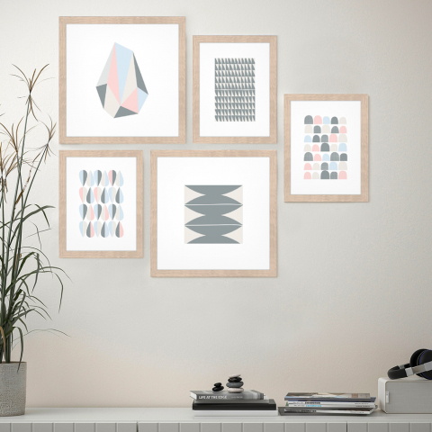 Frame Origami sæt med 5 prints plakater med træ ramme 18x23 og 27x27 cm Kampagne