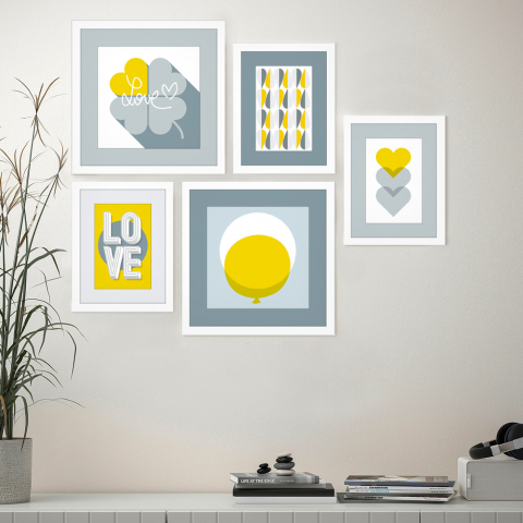 Frame Leaf Shapes sæt med 5 prints plakater med træ ramme 18x23 og 27x27 cm Kampagne