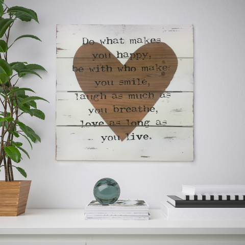 Cuore chic stil simpelt billede trykt på træplade med hjerte og ordsprog