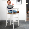 Baby højstol hvid klassisk design i træ med ryglæn armlæn og fletsæde Tilbud