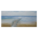 Spiaggia maleri på lærred 110x50 cm med træramme og ophæng strand motiv På Tilbud