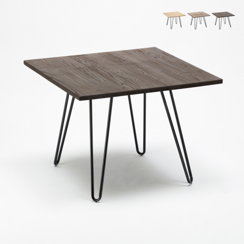 Hammer spisestue bord 80x80cm industrielt design i træ og lakeret stål Kampagne